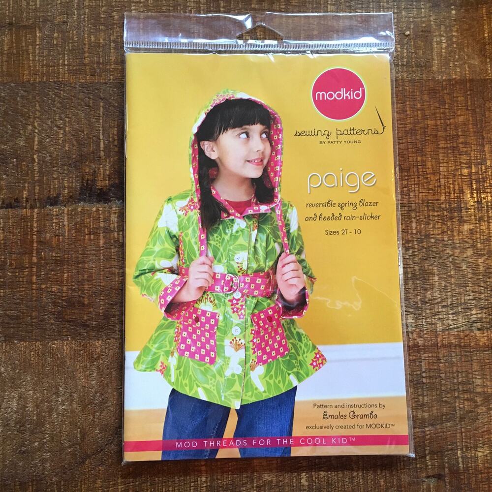 ModKid Sewing Pattern Paige Reversible Hooded Rain Jacket Coat Girl 2-10 UNCUT